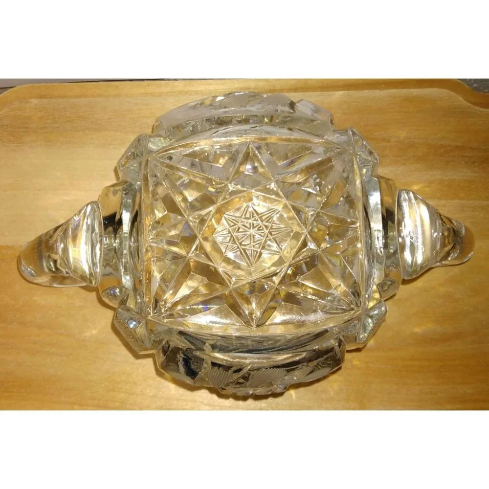 Antique American Brilliant Cut Crystal Hobstar Double Handled Sugar Bowl